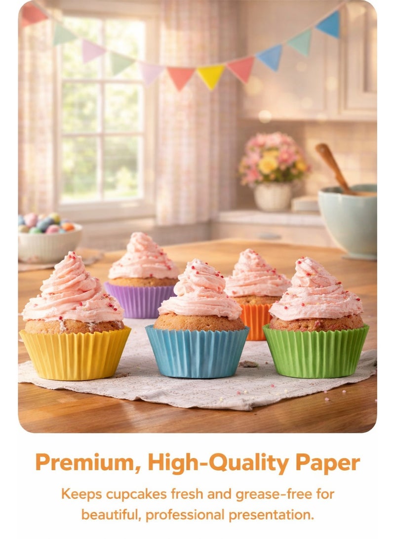 200 قطعة قوالب كب كيك ملونة لرمضان، قوالب مافن قياسية للخبز، ورق بدرجة غذائية ومقاوم للدهون، أكواب خبز متينة للمافن والكب كيك والبسكويت - Image 2